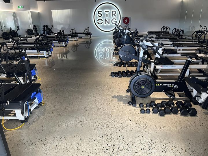 Polished concrete for Strong Pilates in Perth, Rockingham.